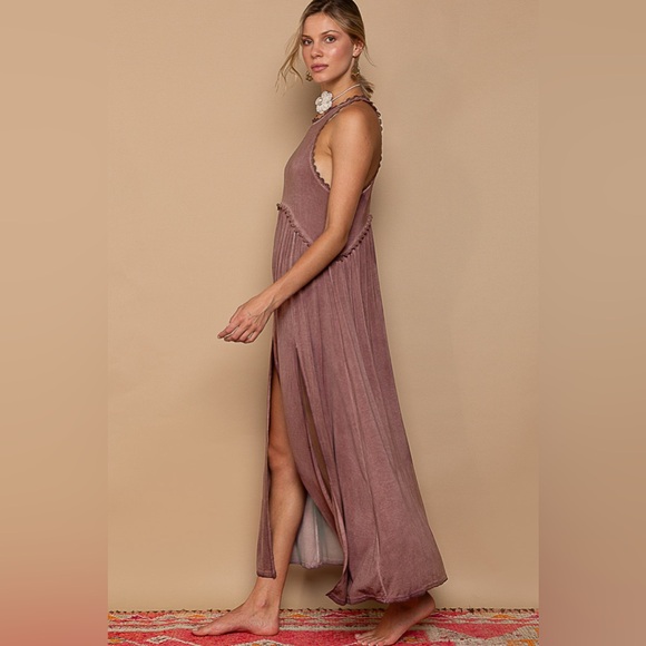 Baby Doll Side Slit Cut Out Maxi Dress - POL - Picture 4 of 5